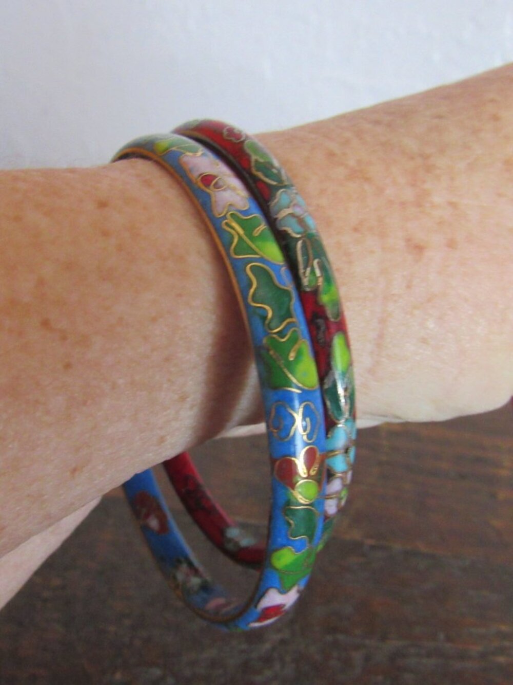 Set of 2 Blue and Red Cloisonne Bangles